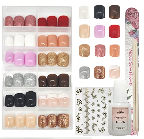 24 Piece Matte Glitter Acrylic Nails Set for Stylish Durable Nail Art