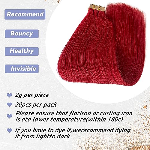 Crimson Red Human Hair Extensions 18 Inch Vibrant Color and Length - Image 3