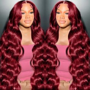 20-Inch Vibrant Red Human Hair Lace Wig for Women Natural Look