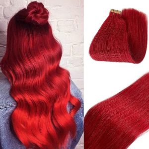 Crimson Red Human Hair Extensions 18 Inch Vibrant Color and Length