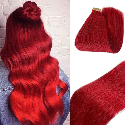 Crimson Red Human Hair Extensions 18 Inch Vibrant Color and Length