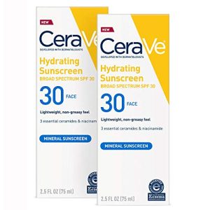 CeraVe Hydrating Face Sunscreen Lotion for Sensitive Skin, 3 oz Size, Perfect for Under Makeup Application