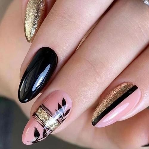 24 Piece Golden Glitter Gel Nails for a Stunning Manicure