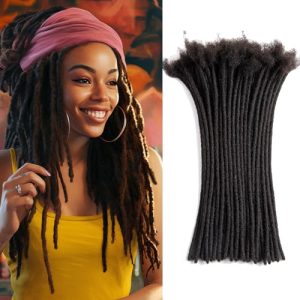 Human hair loc extensions for permanent style transformation.