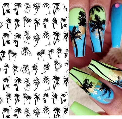 Tropical palm tree design on acrylic nails. - Image 3