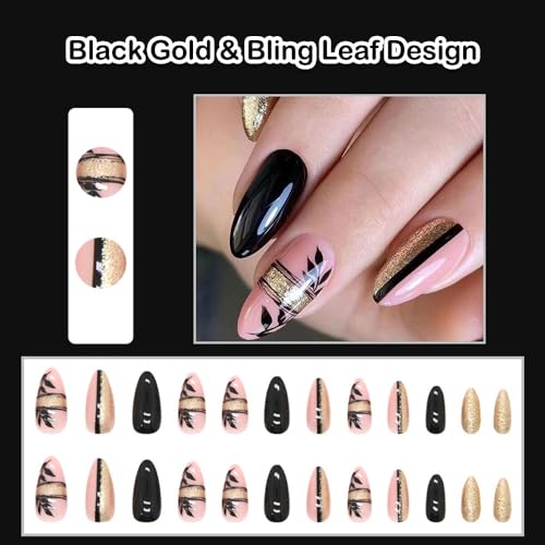 24 Piece Golden Glitter Gel Nails for a Stunning Manicure - Image 2