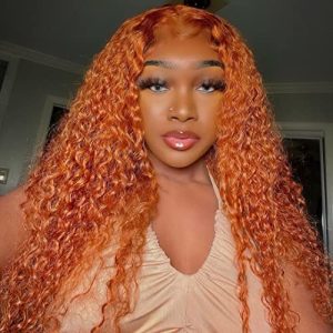 Orange 100% Human Hair Lace Front Wig for Women Natural Look