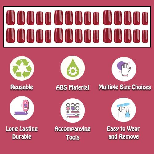 ?Short Red Square Acrylic Nails? - Image 3