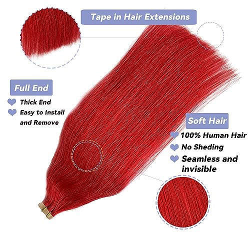Crimson Red Human Hair Extensions 18 Inch Vibrant Color and Length - Image 2