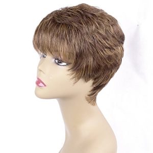 Human hair oval part wig.