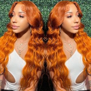 Vibrant Orange Human Hair Wig for Women - Natural Look, Adjustable Size, Brand New