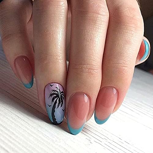 Tropical palm tree design on acrylic nails. - Image 6