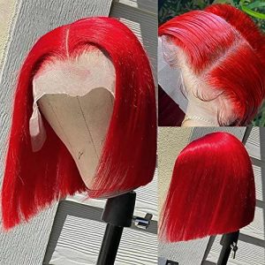 Red Human Hair Wig with Full Lace in Red