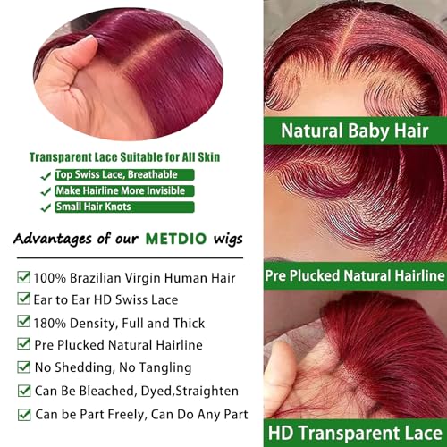 20-Inch Vibrant Red Human Hair Lace Wig for Women Natural Look - Image 2