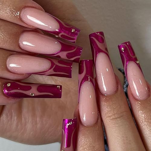 Acrylic nails with a curved shape.
