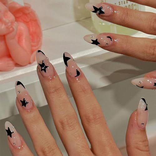 ?Black Short Oval Acrylic Nails?