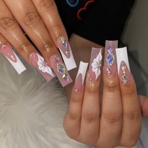 French tip square acrylic nails.