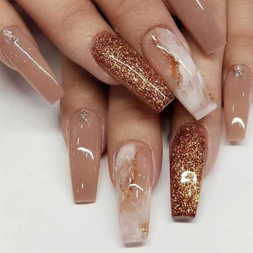 Glittery Brown Acrylic Nails