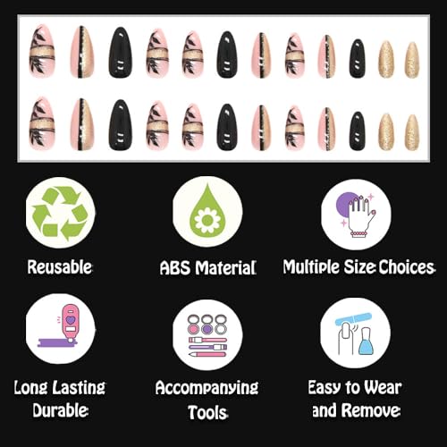 24 Piece Golden Glitter Gel Nails for a Stunning Manicure - Image 3
