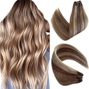 Brown 100% Human Hair Weft Extensions 20 Inch Seamless Application