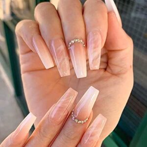 Natural Coffin Acrylic Nails for a Stylish Elegant Look, 24 Pieces