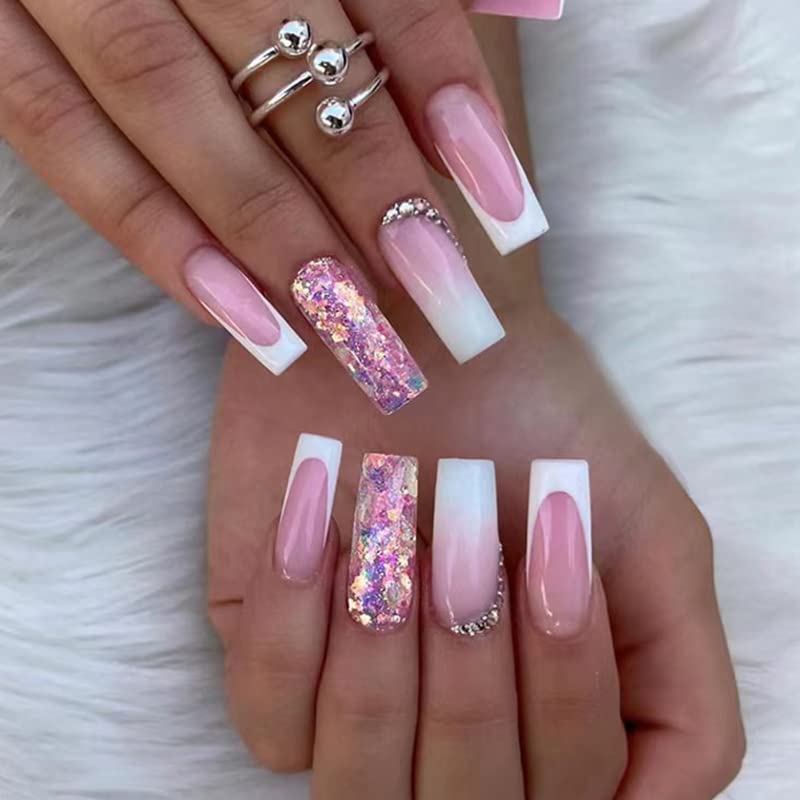 Ombre French Acrylic Coffin Nails