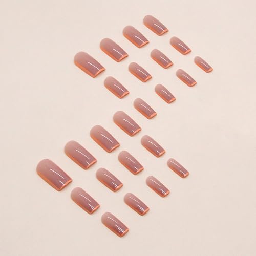 Orange gel nails with various designs. - Image 4