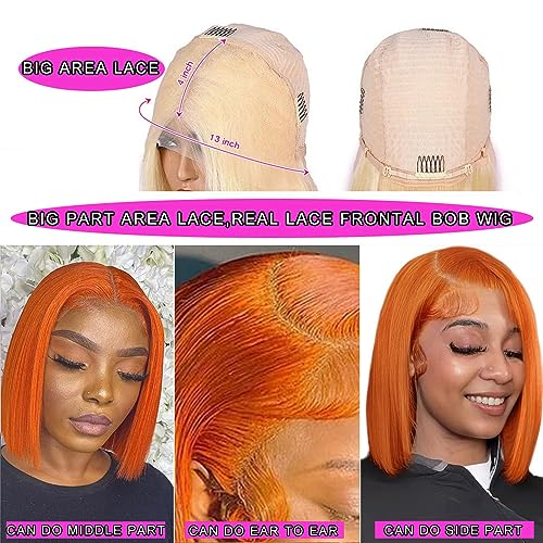 Orange Human Hair Lace Front Wig - Image 4