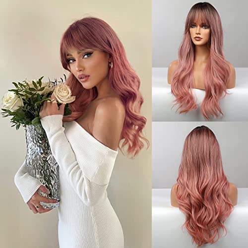 Pink human hair wig in hot color.