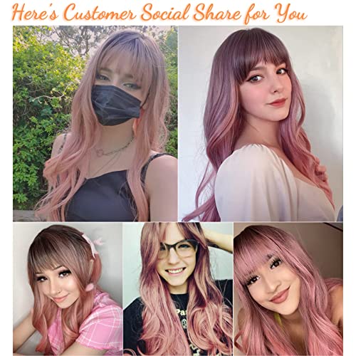 Pink human hair wig in hot color. - Image 5