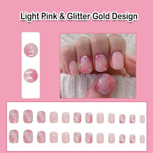 Pink marble acrylic nails. - Image 2