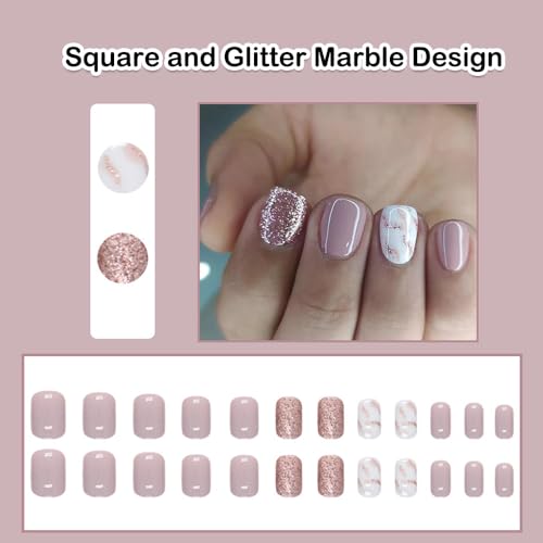 Pink marble design on acrylic nails. - Image 2