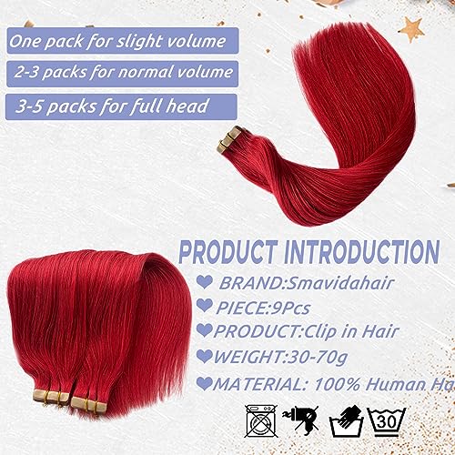 Crimson Red Human Hair Extensions 18 Inch Vibrant Color and Length - Image 6