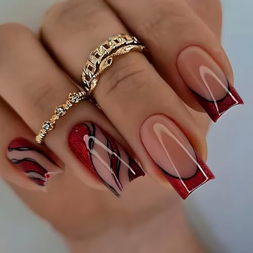 ?Red Square Acrylic Nails?
