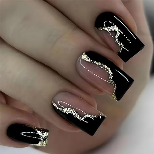 Short Black Square Acrylic Nails 24 Piece Set for Stylish Manicure