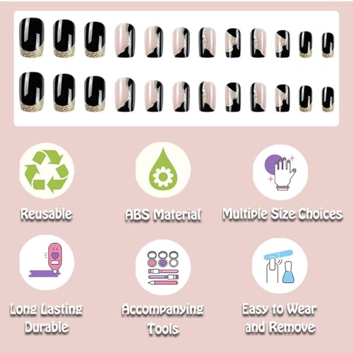 Short Black Square Acrylic Nails 24 Piece Set for Stylish Manicure - Image 3