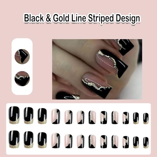 Short Black Square Acrylic Nails 24 Piece Set for Stylish Manicure - Image 2