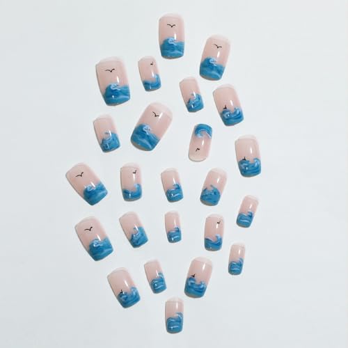 24 Piece Short Blue Square Acrylic Nails for a Stylish and Trendy Manicure - Image 3