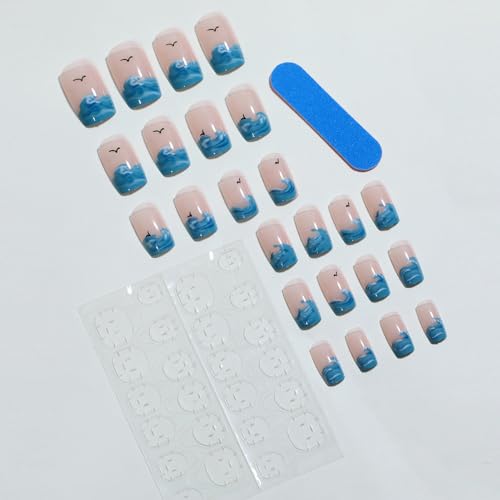24 Piece Short Blue Square Acrylic Nails for a Stylish and Trendy Manicure - Image 2