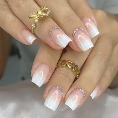 24 Piece Short French Acrylic Nails Set for Elegant Chic Nail Art