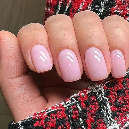 Short Light Pink Coffin Acrylic Nails 24 Count