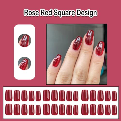 ?Short Red Square Acrylic Nails? - Image 2