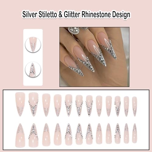 Silver Press-On Nails 24 Piece Set for Effortless, Durable, and Stunning Manicures - Image 2