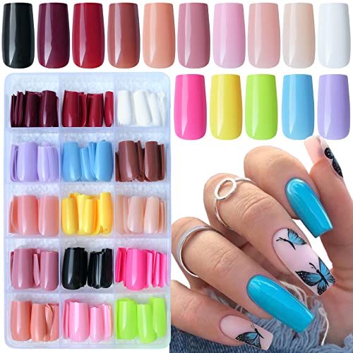 Square acrylic nails with a natural look.