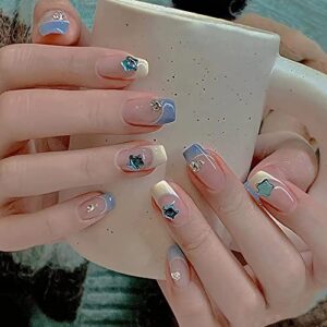 Summer Short Coffin Acrylic Nails 24 Piece Set