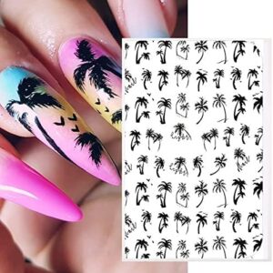 Tropical palm tree design on acrylic nails.