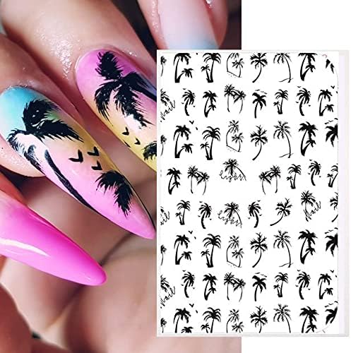 Tropical palm tree design on acrylic nails.