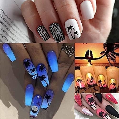 Tropical palm tree design on acrylic nails. - Image 5