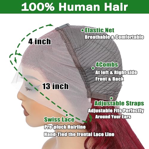 20-Inch Vibrant Red Human Hair Lace Wig for Women Natural Look - Image 5