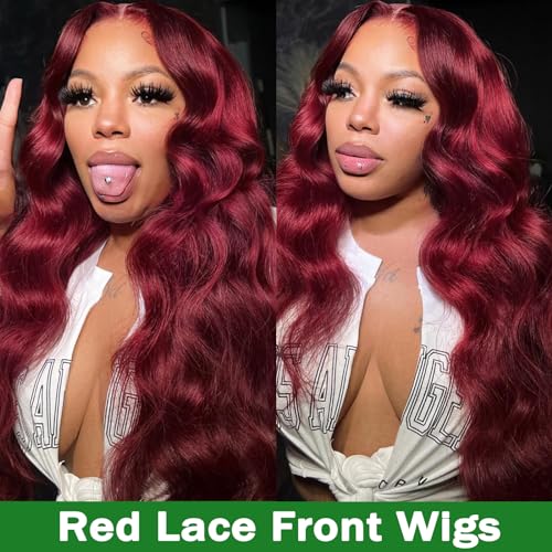 20-Inch Vibrant Red Human Hair Lace Wig for Women Natural Look - Image 6